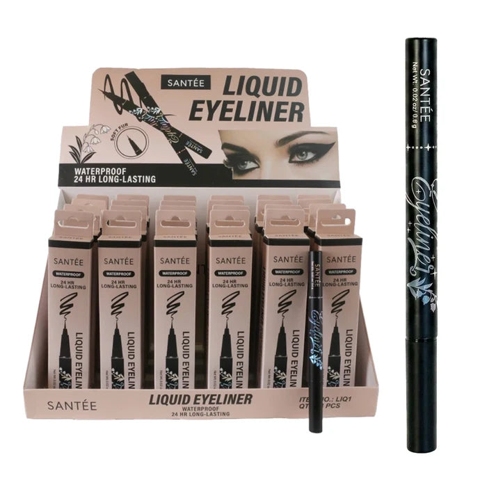 Santée Waterproof Liquid Eyeliner Pen – 24HR Long-Lasting Smudge-Proof Eye Makeup (Black) (LIQ1)