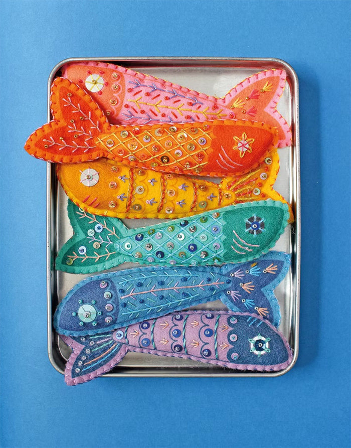 Sardines Embroidery Felt Craft Kit, Sewyeah - in Hot Tropical or Mediterraean Blues