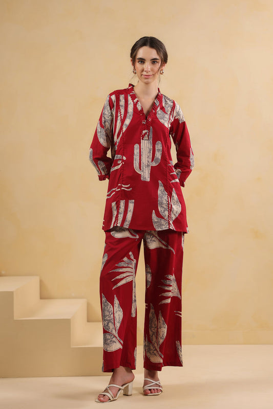Savanna Red Cactus Cotton Co-ord Set