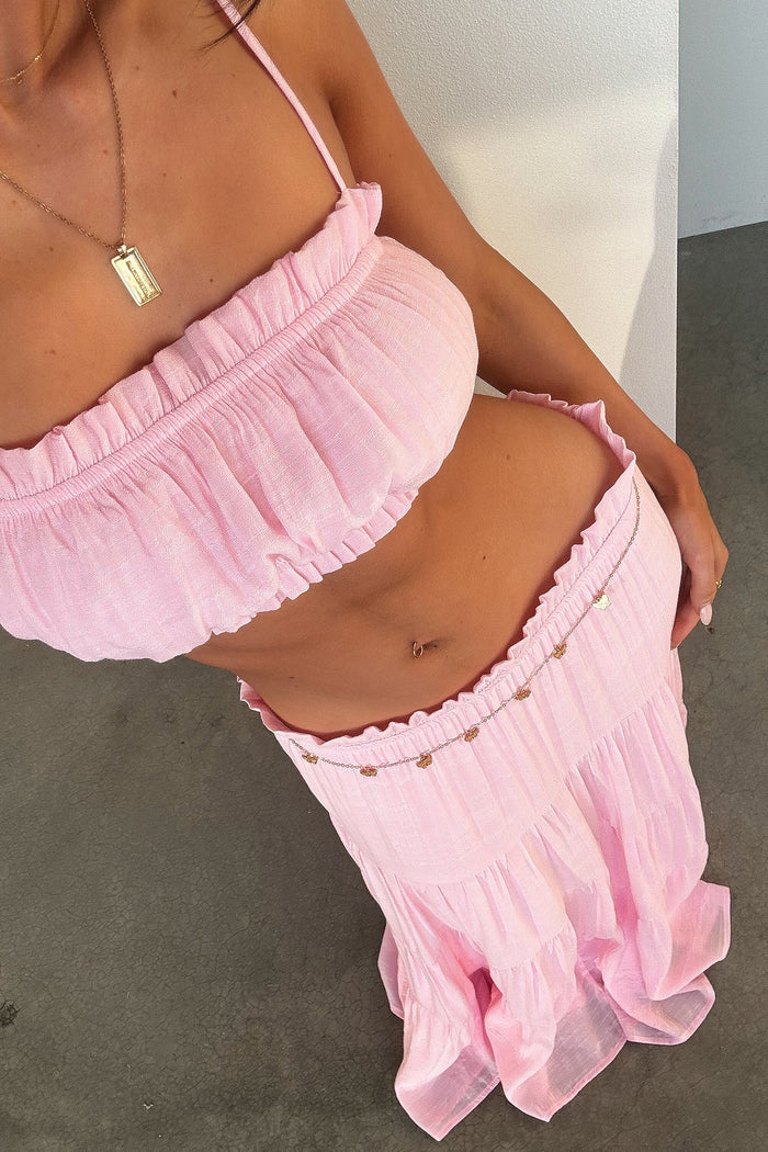 Selina Tiered Maxi Skirt - Baby Pink