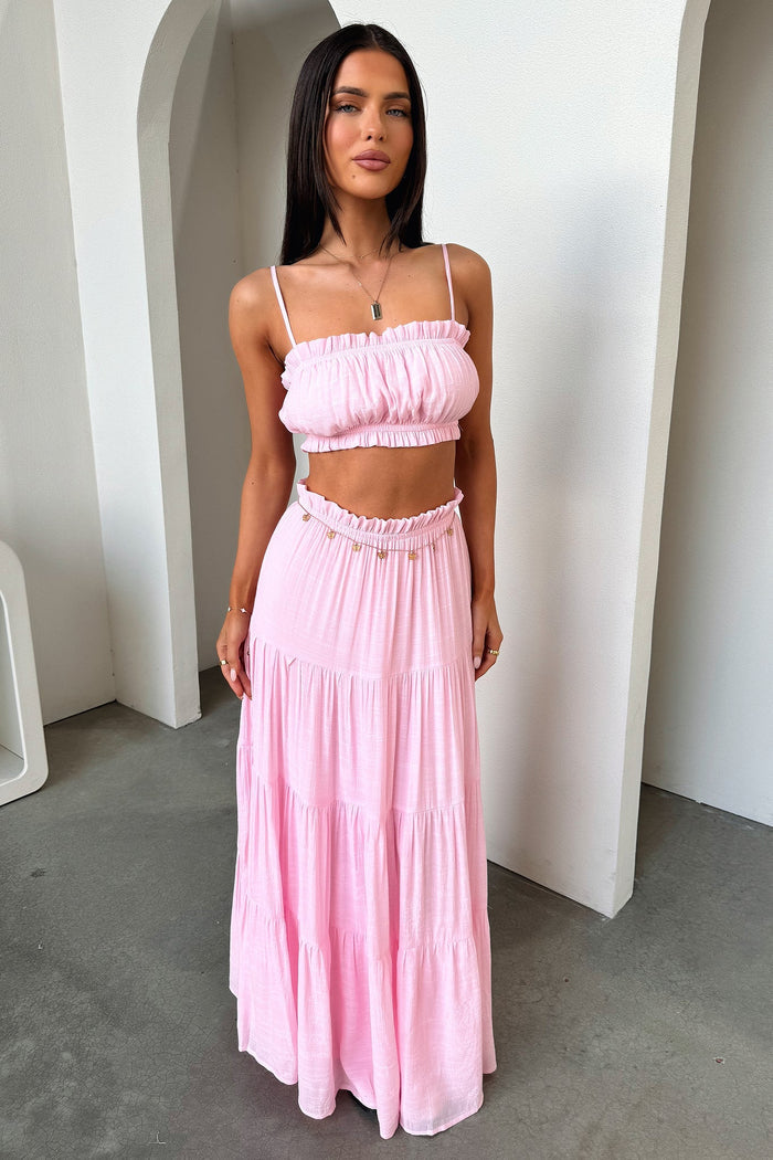 Selina Tiered Maxi Skirt - Baby Pink