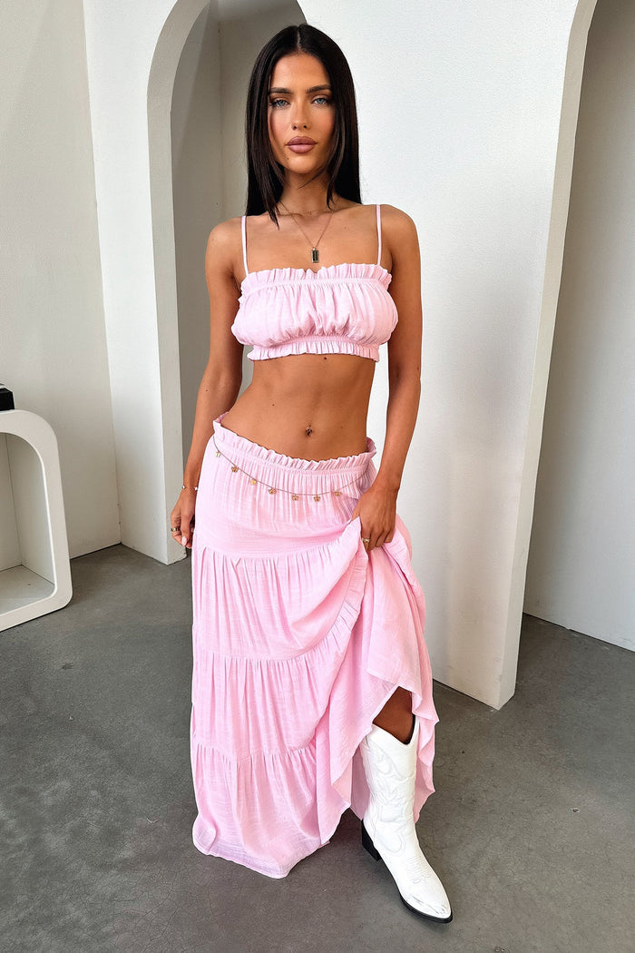 Selina Tiered Maxi Skirt - Baby Pink