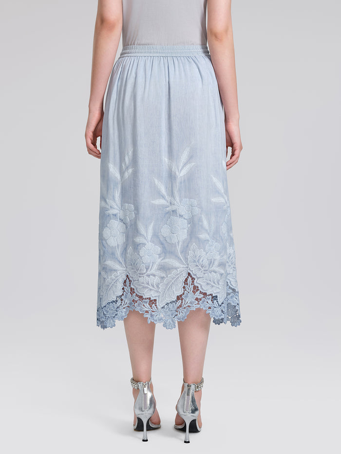 Silk Cotton Embroidered Lace Trim Panel Skirt