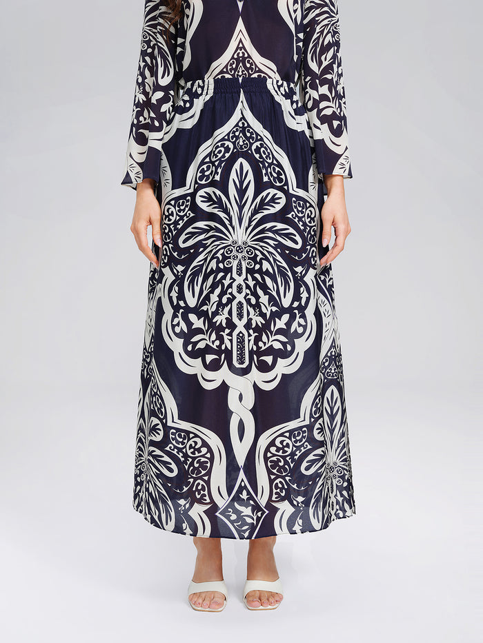 Silk Ethnic-Inspired Paisley Print Elastic Waist Skirt