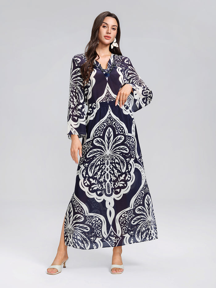 Silk Ethnic-Inspired Paisley Print Elastic Waist Skirt
