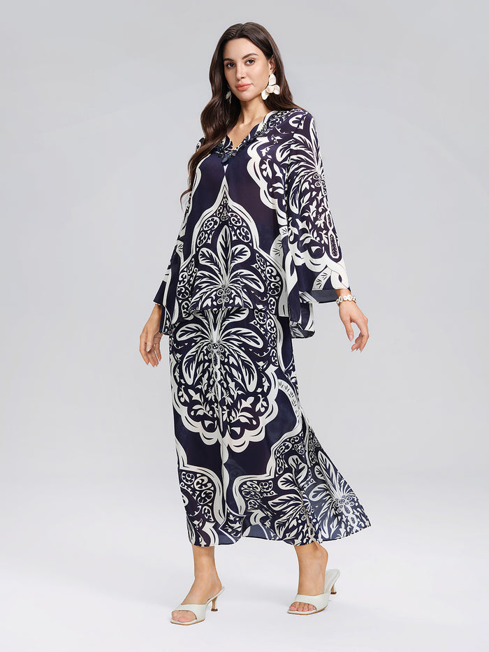 Silk Ethnic-Inspired Paisley Print Elastic Waist Skirt