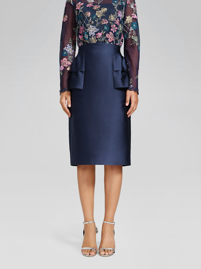 Silk Satin Ruffle-Trimmed Elastic-Waist Skirt