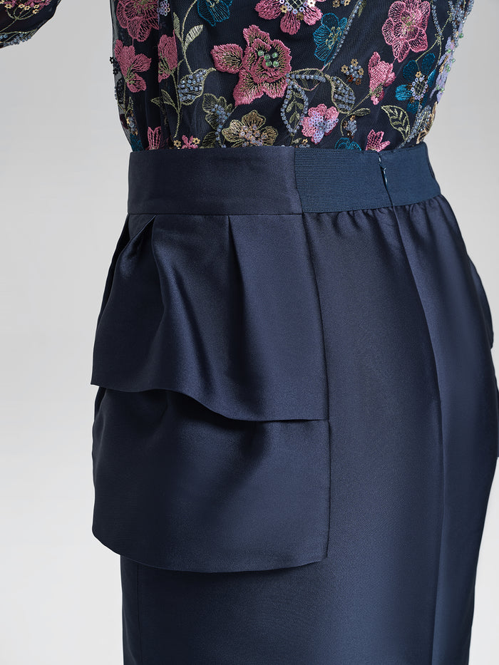 Silk Satin Ruffle-Trimmed Elastic-Waist Skirt