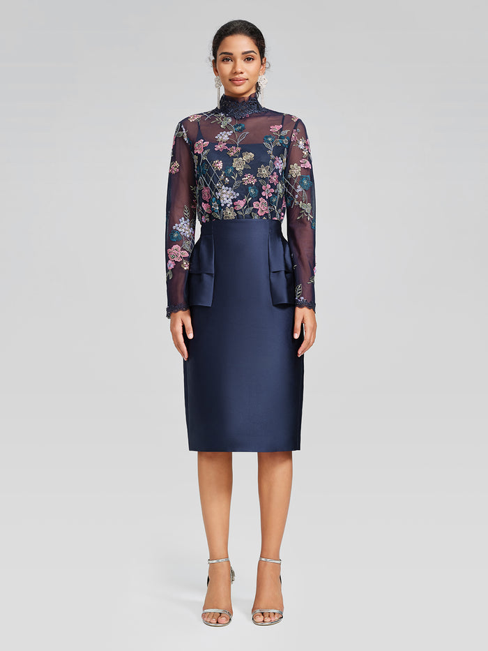 Silk Satin Ruffle-Trimmed Elastic-Waist Skirt