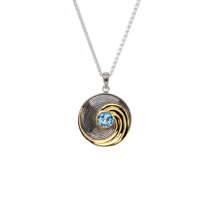 Silver And 23k Gold Gilding Whirlpool Pendant -Swiss Blue Topaz