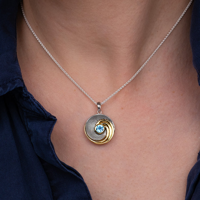 Silver And 23k Gold Gilding Whirlpool Pendant -Swiss Blue Topaz