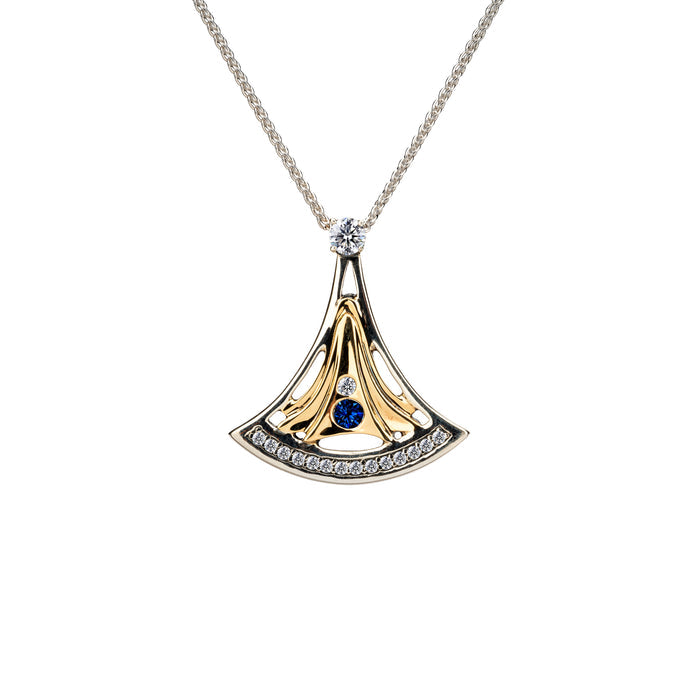 Silver and 24k Vermeil with Lab Grown Blue Sapphire and White Moissanite Alchemy Pendant