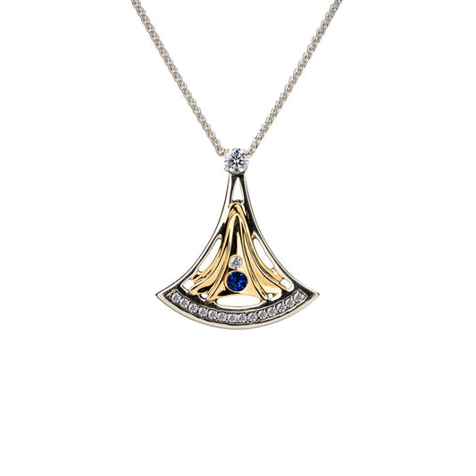 Silver and 24k Vermeil with Lab Grown Blue Sapphire and White Moissanite Alchemy Pendant