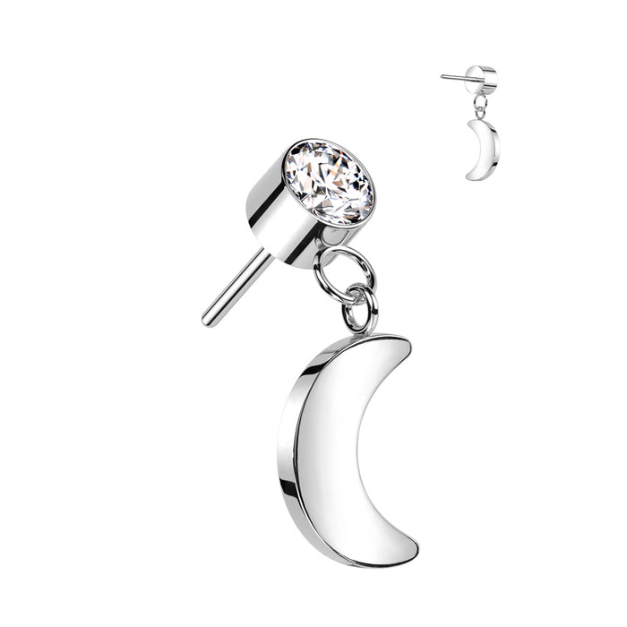Silver Titanium Dangly Moon CZ Threadless Top Silver / F-136 Titanium