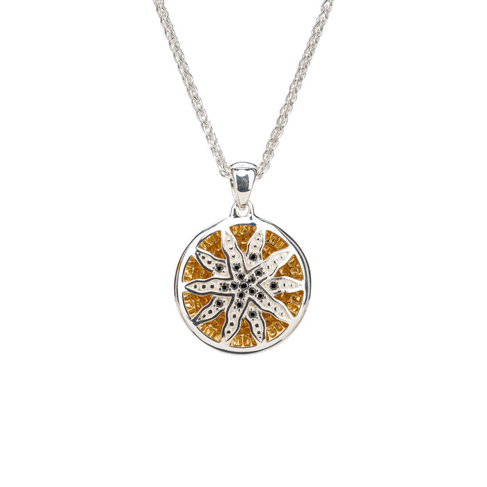 Silver with 14k Gold Gilding Celestial Pendant - Black Cubic Zirconia