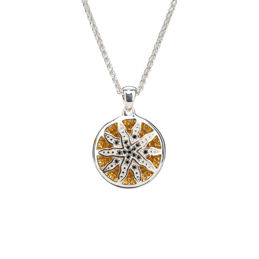 Silver with 14k Gold Gilding Celestial Pendant - Black Cubic Zirconia