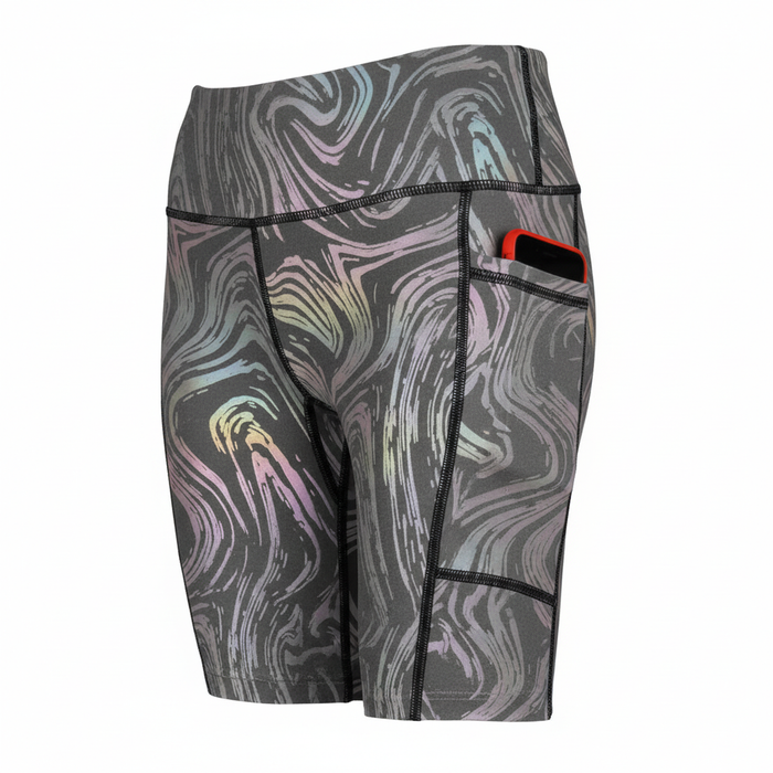 Shorts side with rainbow reflective print