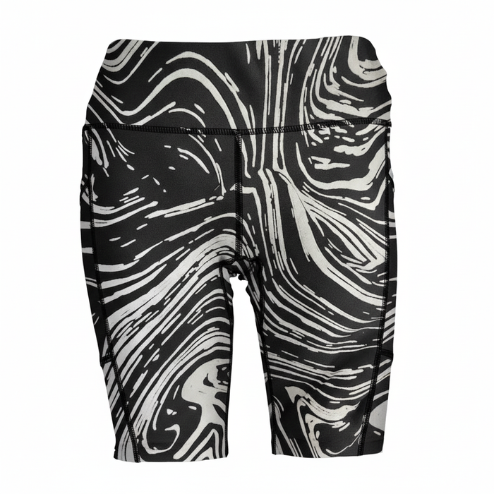 Shorts front with swirly whirly print