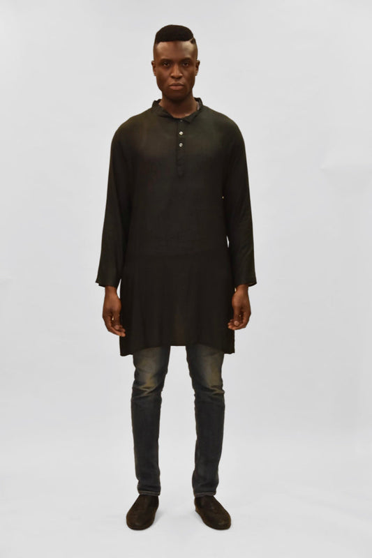 Soft Cotton Knee Length Metal Black Kurta