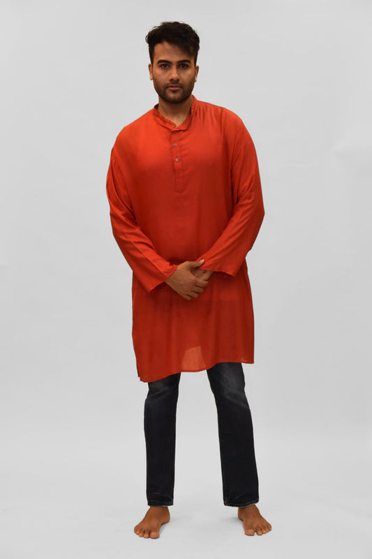 Soft Cotton Knee Length Persian Red Kurta