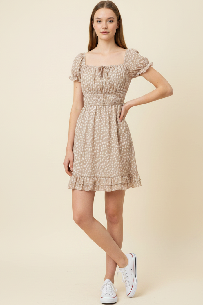 Soft Ditsy Smocked Waist Mini Dress