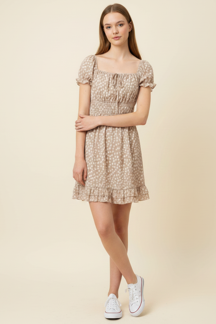 Soft Ditsy Smocked Waist Mini Dress