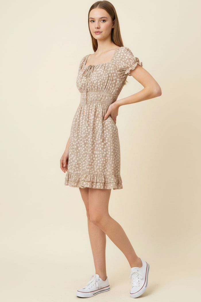 Soft Ditsy Smocked Waist Mini Dress