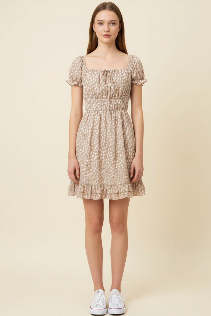 Soft Ditsy Smocked Waist Mini Dress