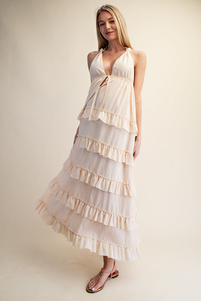 SOFT HALTER TIERED MAXI DRESS