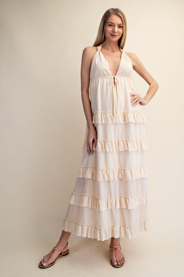 SOFT HALTER TIERED MAXI DRESS