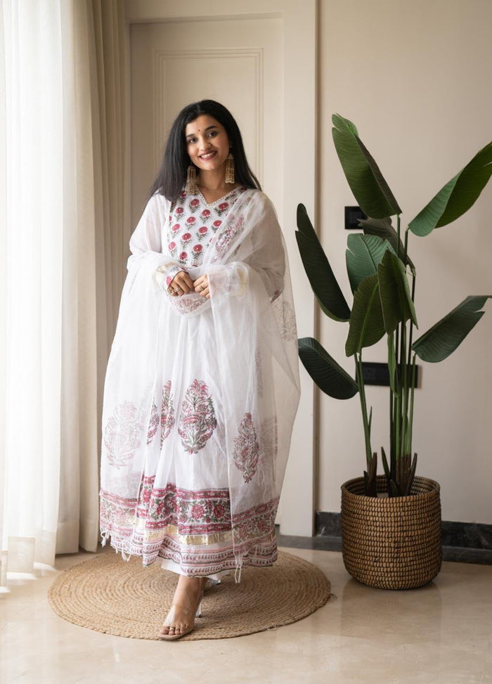 Somya White Boota Anarkali Set