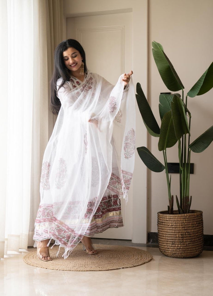Somya White Boota Anarkali Set