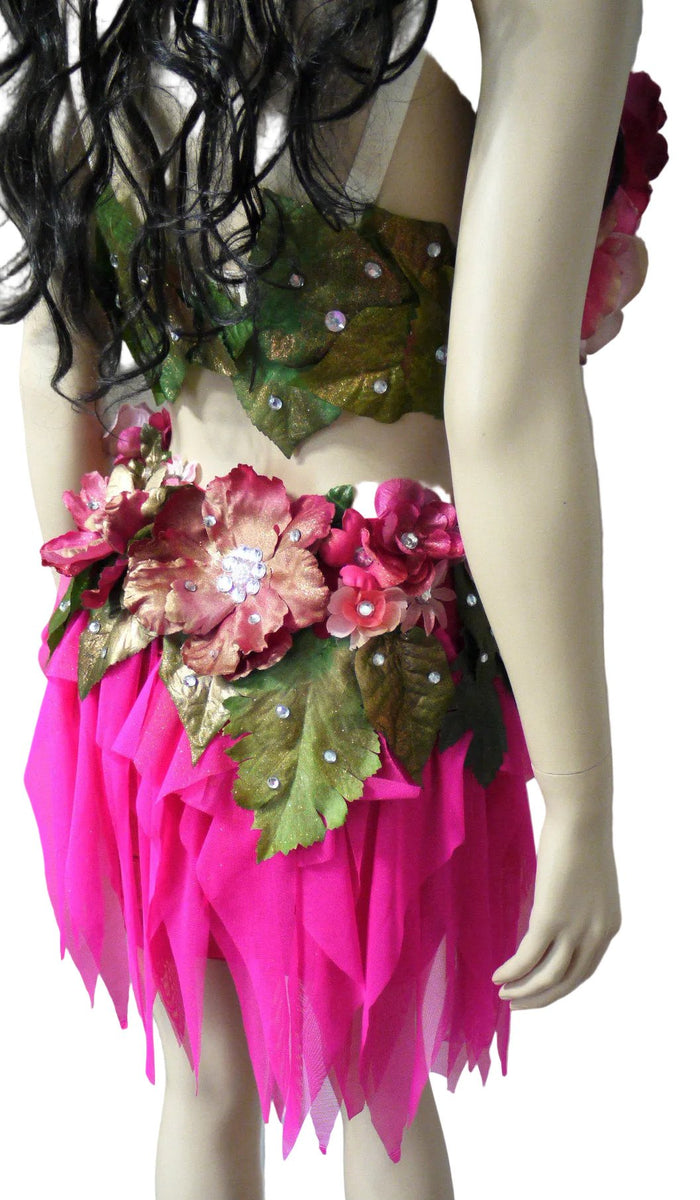 Spring Fairy Floral Bra with High Waisted Skirt - Hot Pink