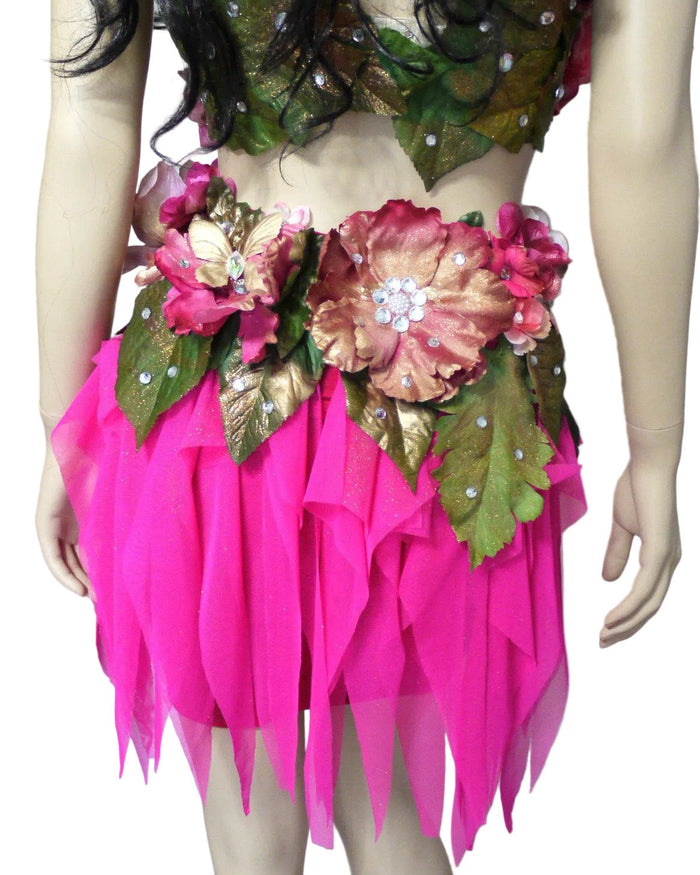 Spring Fairy Floral Bra with High Waisted Skirt - Hot Pink