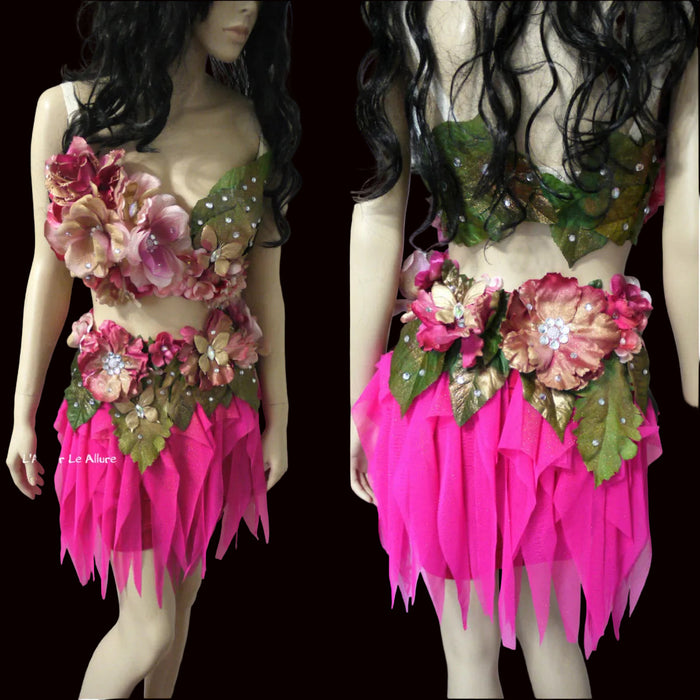 Spring Fairy Floral Bra with High Waisted Skirt - Light Pink
