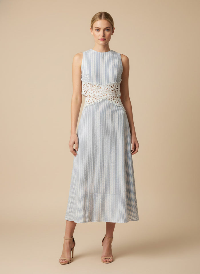 Striped Crochet Waist Cut Out Maxi Dress