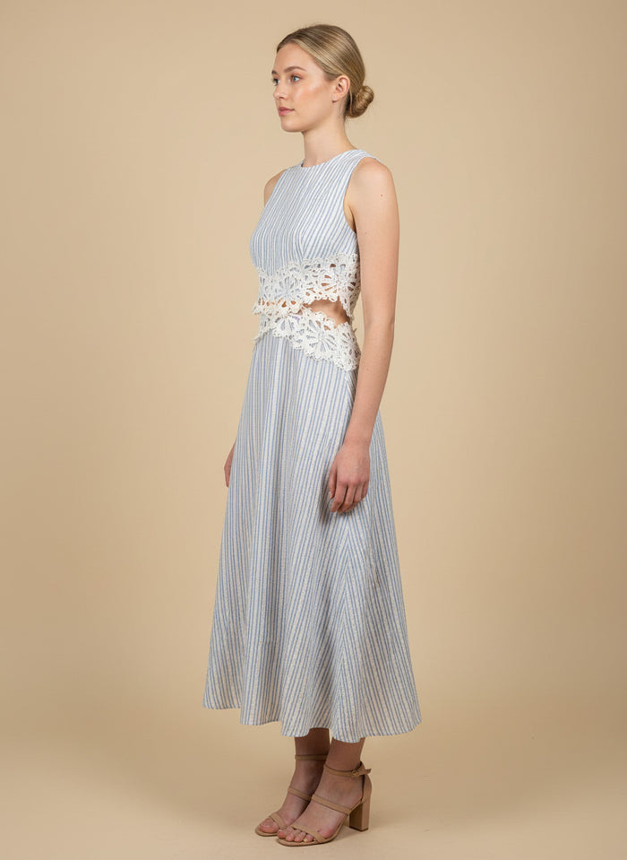 Striped Crochet Waist Cut Out Maxi Dress
