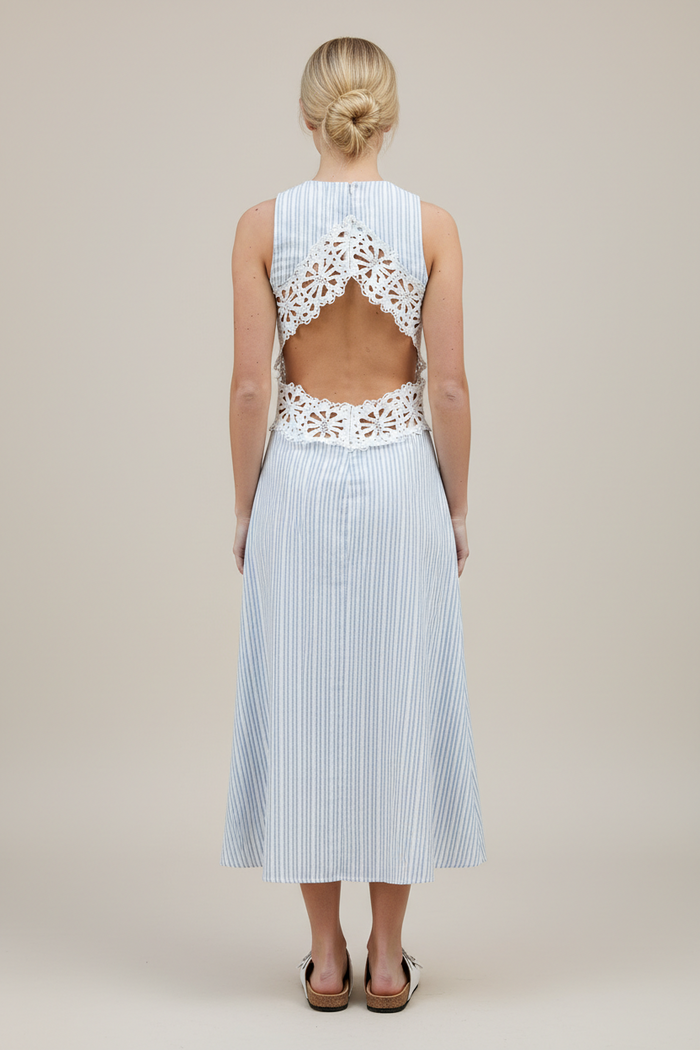 Striped Crochet Waist Cut Out Maxi Dress