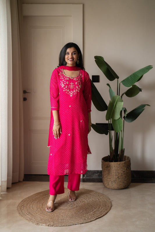 Tisca Pink Mothra Georgette Suit