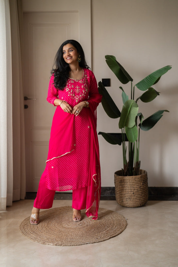 Tisca Pink Mothra Georgette Suit