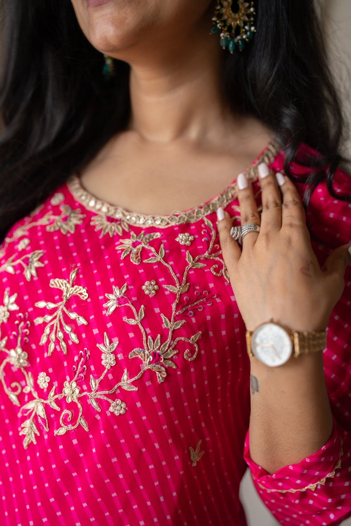Tisca Pink Mothra Georgette Suit