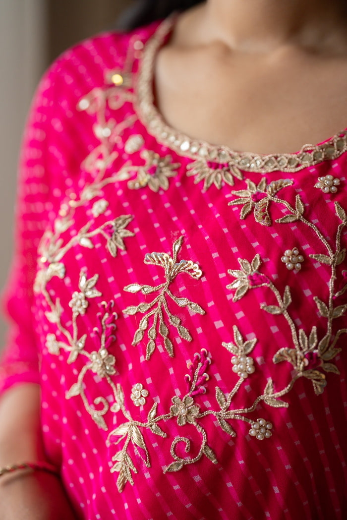 Tisca Pink Mothra Georgette Suit