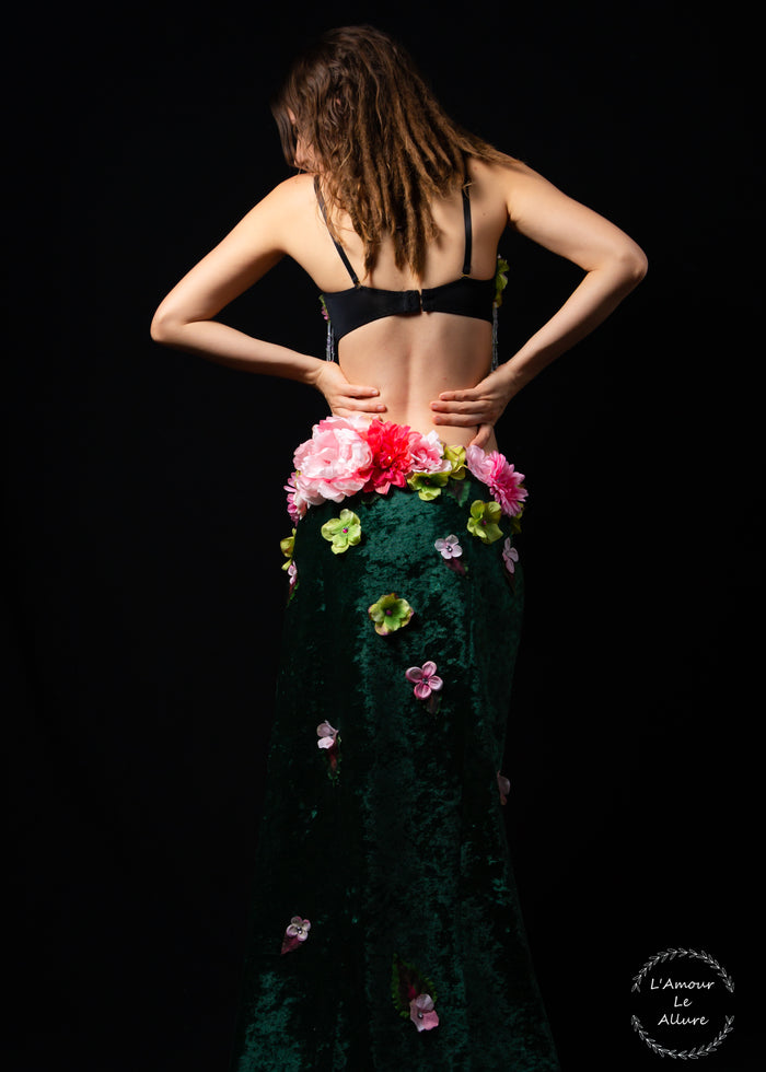 Two Piece Pink and Green Rose Fairy Gown with Train Costume