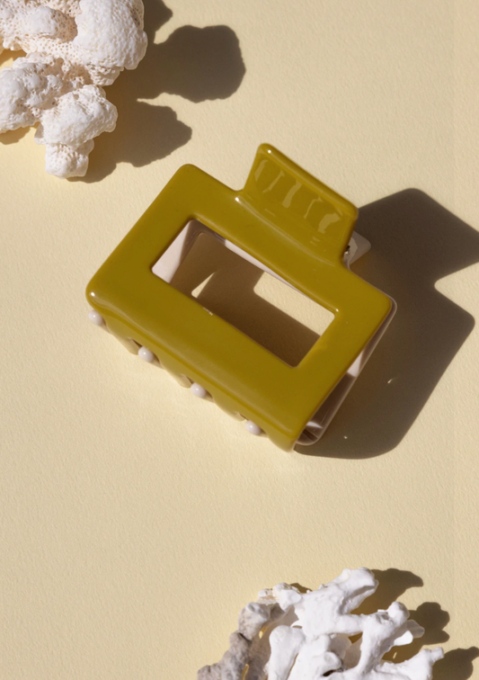Two Tone Hair Claw In Olive + Beige