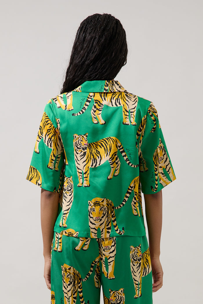 Violda Button Down Top Tiger