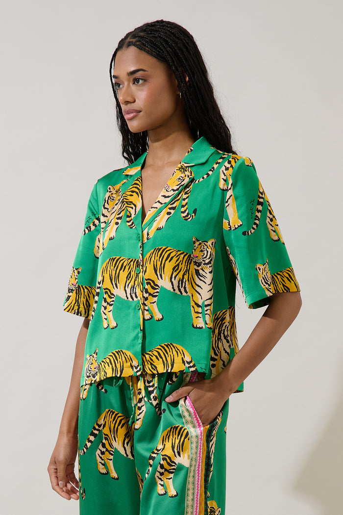 Violda Button Down Top Tiger