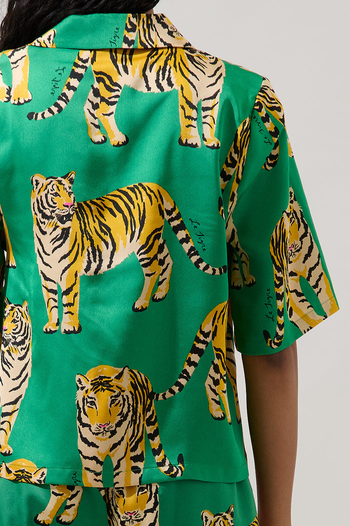 Violda Button Down Top Tiger