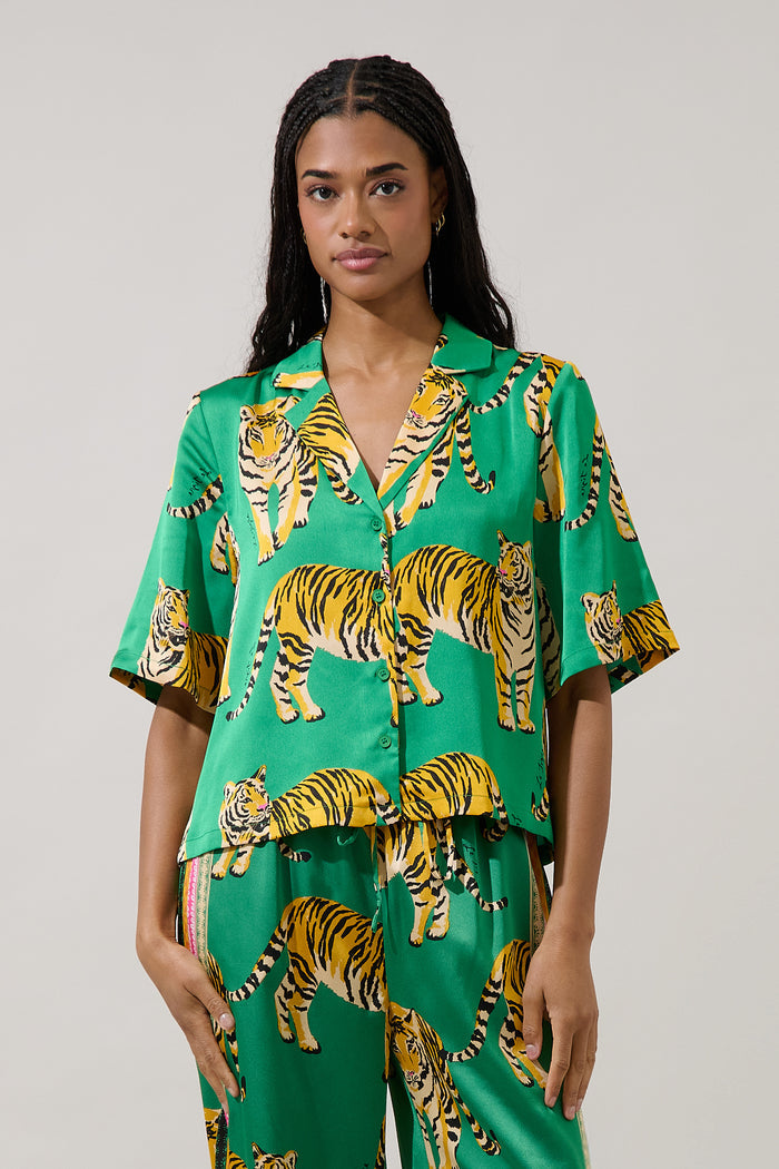 Violda Button Down Top Tiger