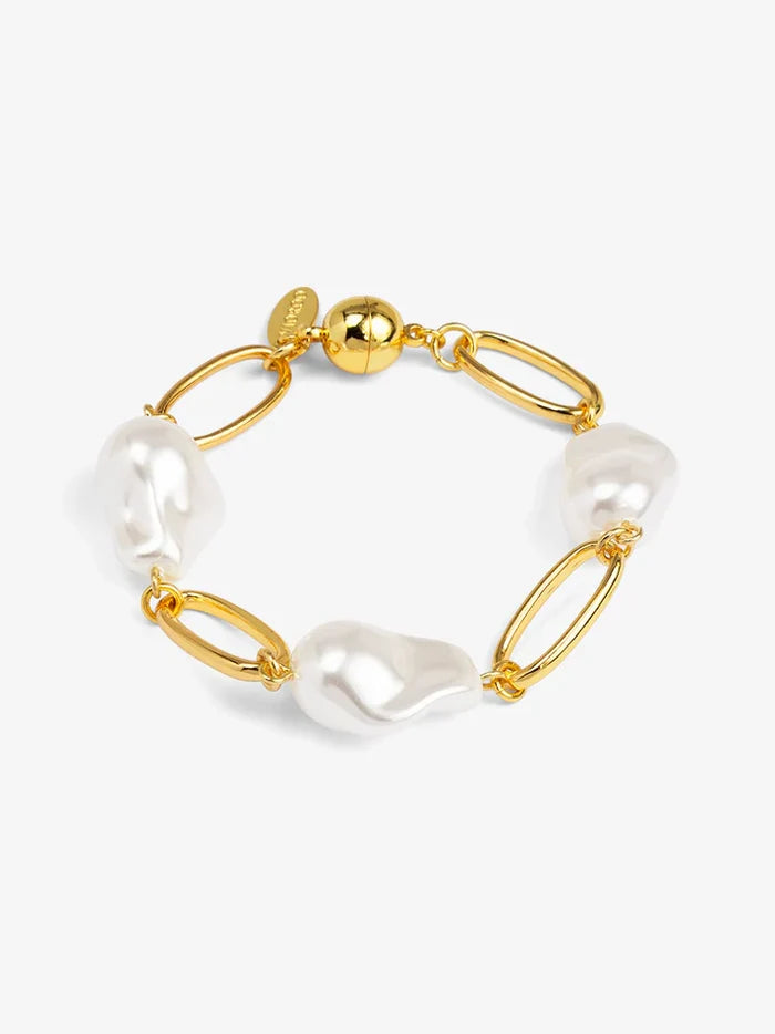 baroque link magnet bracelet faux baroque pearl chain bracelet gold jewelry