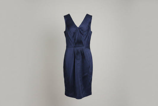 Whistles Navy-Blue Satin Pleated Dress UK 10 EU 38 Party Formal